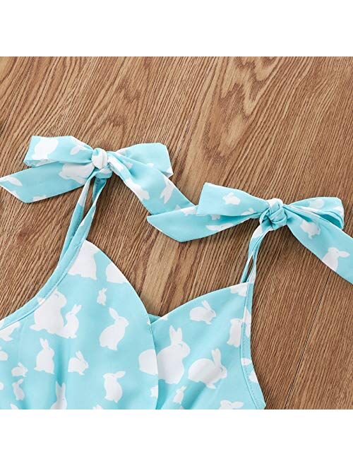 Flashing boy One-Piece Toddler Kid Baby Girl Easter Outfit Bowknot Strap Romper Ruffle Bunny Print Jumpsuit Headband