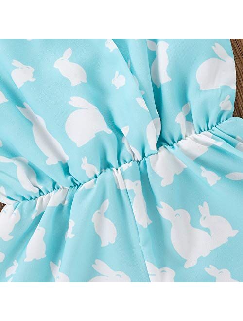 Flashing boy One-Piece Toddler Kid Baby Girl Easter Outfit Bowknot Strap Romper Ruffle Bunny Print Jumpsuit Headband