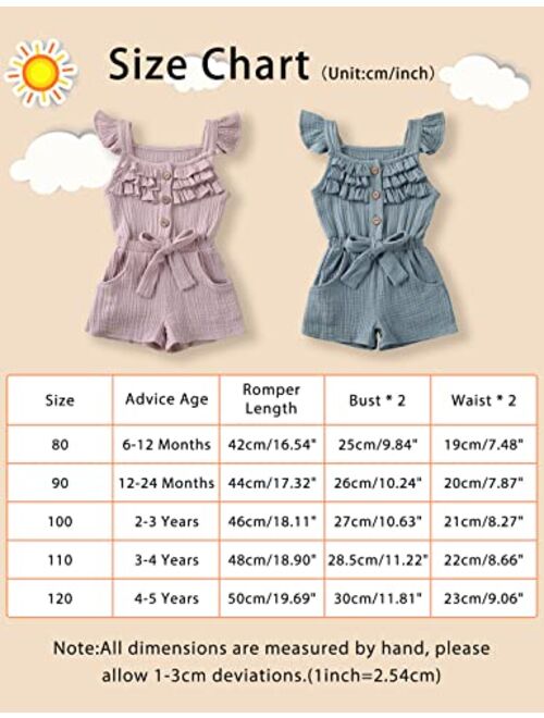 Hearyoo Toddler Baby Girl Romper Jumpsuit Fly Sleeve Bodysuit Ruffle Sleeveless Pockets One Piece Overall Kids Girls Summer Clothes