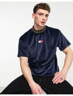 Tommy Jeans relaxed fit velour t-shirt with badge logo in navy