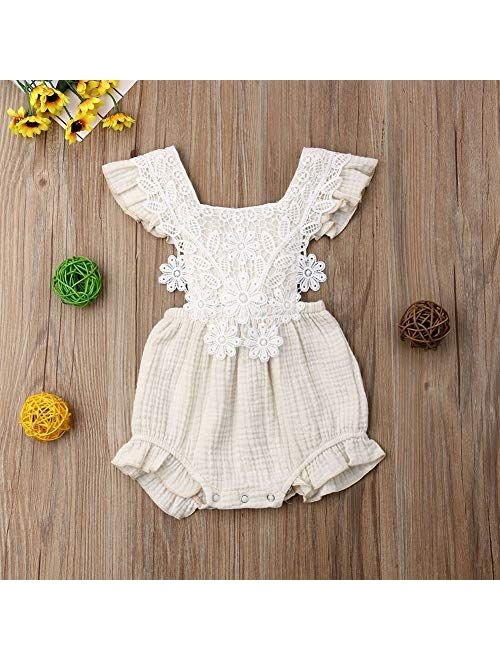 Kmbangi Cute Infant Newborn Baby Girl Lace Ruffle Romper Jumpsuit Bodysuit Summer Outfit Clothes