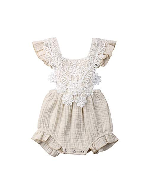 Kmbangi Cute Infant Newborn Baby Girl Lace Ruffle Romper Jumpsuit Bodysuit Summer Outfit Clothes
