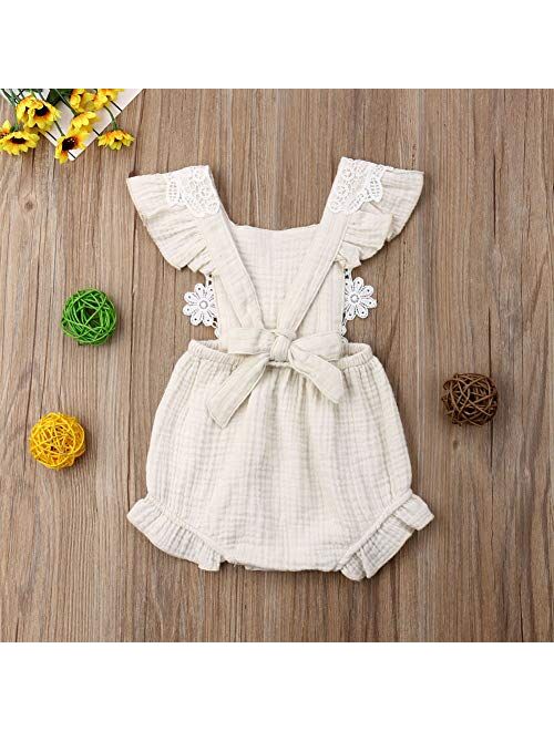Kmbangi Cute Infant Newborn Baby Girl Lace Ruffle Romper Jumpsuit Bodysuit Summer Outfit Clothes