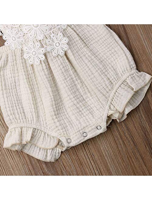 Kmbangi Cute Infant Newborn Baby Girl Lace Ruffle Romper Jumpsuit Bodysuit Summer Outfit Clothes