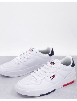 Tommy Jeans leather sneakers with small flag logo in white