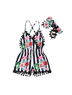 Hylcrymdd Toddler Baby Girl Floral Romper Jumpsuit Clothes Backless One Piece Shorts Romper Summer Outfits+Headband