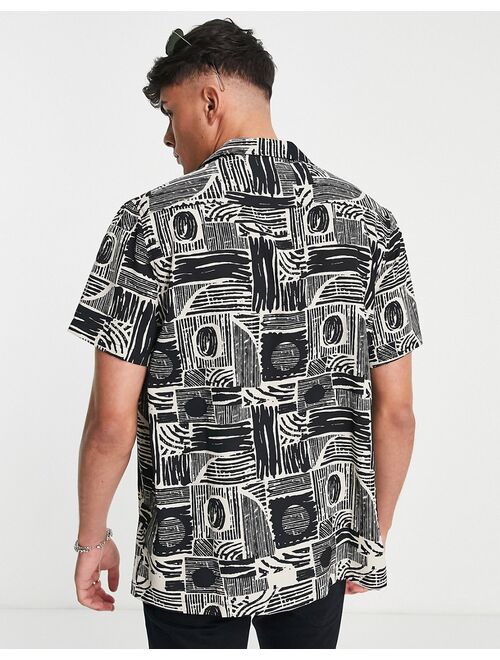 ASOS DESIGN relaxed camp collar shirt in monochrome vintage print