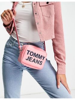 Tommy Jeans logo PU camera bag in pink