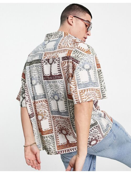 ASOS DESIGN boxy oversized linen shirt in tree matchbox print