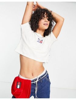 Tommy Jeans organic cotton logo super crop t-shirt in white