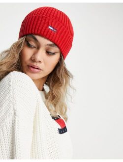 Tommy Jeans flag logo beanie hat in red