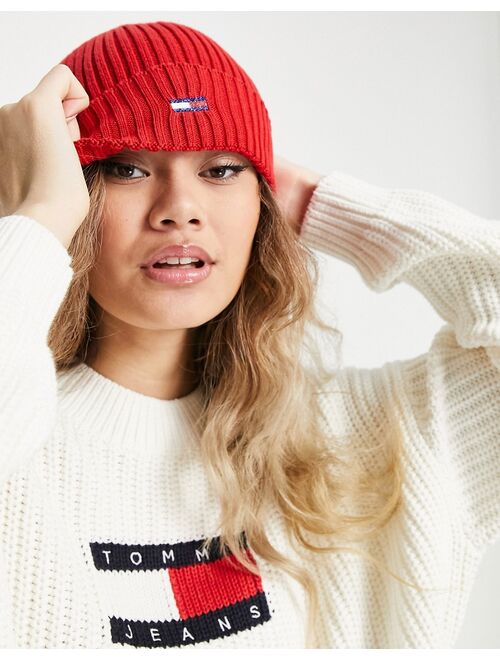 Tommy Hilfiger Tommy Jeans flag logo beanie hat in red