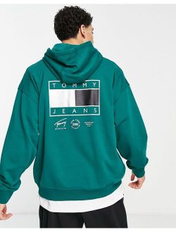 Tommy Jeans Metallic capsule back flag print hoodie relaxed fit in green