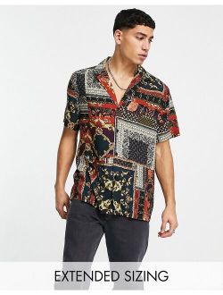 relaxed deep revere shirt in patchwork baroque print