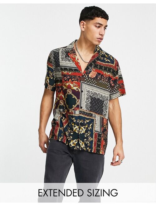 ASOS DESIGN relaxed deep revere shirt in patchwork baroque print
