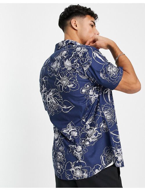 ASOS DESIGN stretch slim shirt in navy floral
