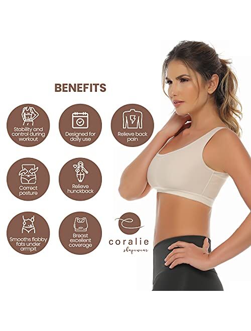 CORALIE Sport Bra for Women Wireless Back Posture Corrector Extra Support Comfort Compression Workout