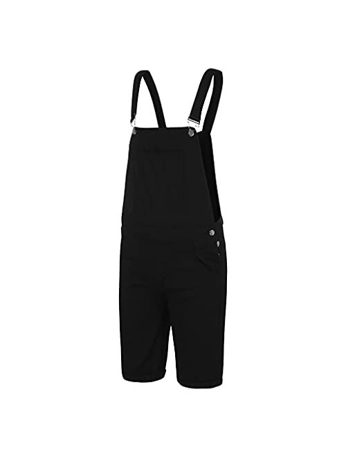 QNIHDRIZ Mens Denim Bib Overall Shorts Casual Jeans Romper Summer Dungarees Jumpsuit Above Knee Mid Straight Pants