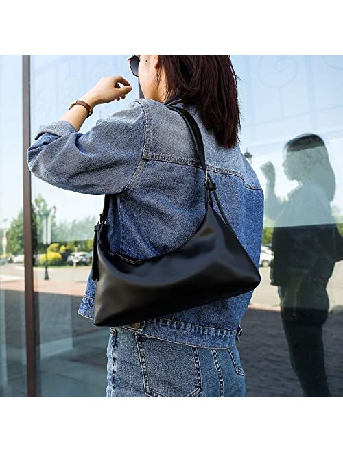 JISEN PU Leather Shoulder Clutch Bag with Zipper Closure for Women Girls Retro Lightweight Purse Tote Handbag