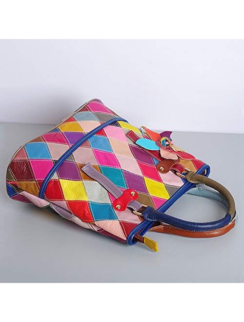 Segater® Women's Multicolor Tote Handbag Genuine Leather Color matching Design Hobo Crossbody Shoulder Bag Purses