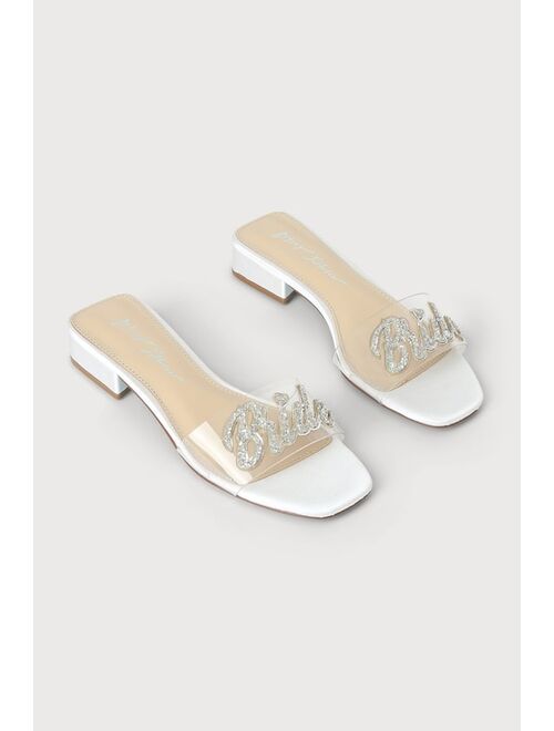 Betsey Johnson SB-Thyme Ivory Satin Glitter High Heel Slide Sandals