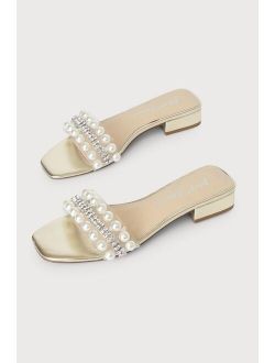 SB-Madge Gold Pearl Rhinestone High Heel Slide Sandals
