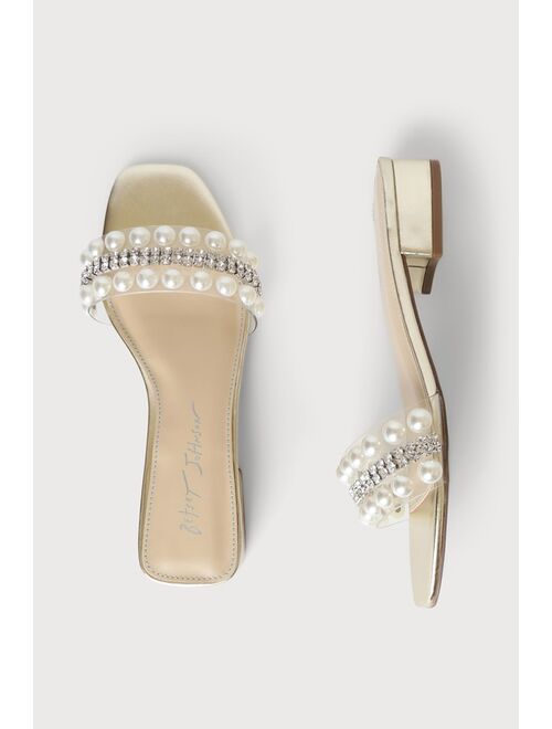 Betsey Johnson SB-Madge Gold Pearl Rhinestone High Heel Slide Sandals