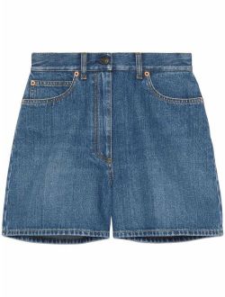 logo-patch denim shorts