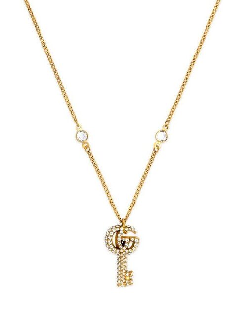 Gucci Double G crystal-embellished key necklace