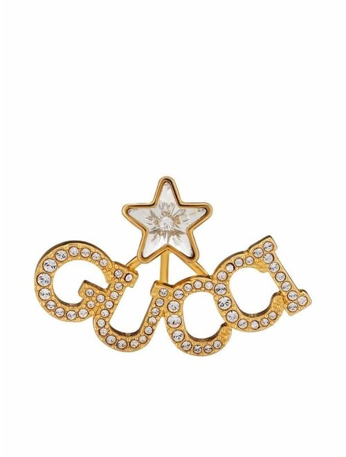 Gucci script crystal star earring