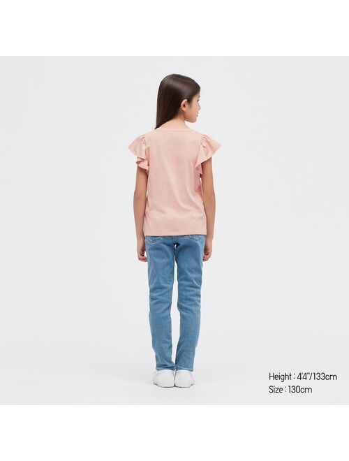 UNIQLO GIRLS SMOOTH COTTON FRILLED SHORT-SLEEVE T-SHIRT