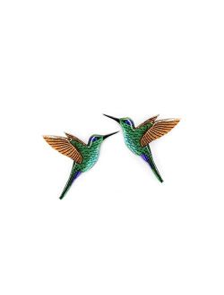 GenéRico Sparkling Violetar green Flying hummingbird handmade stud bird earrings for women