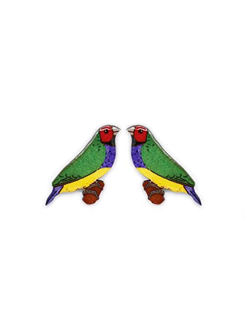 GenéRico Gouldian finch tiny handmade stud birds earrings for women
