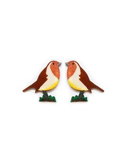 GenéRico Litle Robin Redbreast thandmade stud birds earrings for women