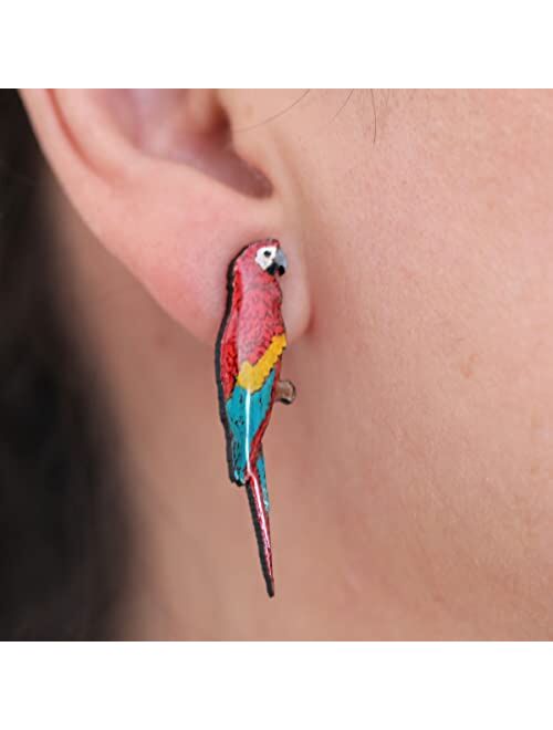 GenéRico Scarlet macaw tiny handmade stud birds earrings for women