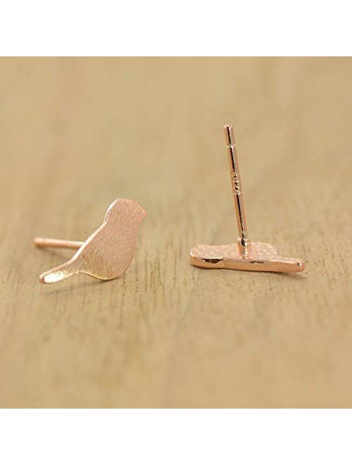 Joseph Brothers 925 Sterling Silver Rose Gold Plated Little Birds Earrings Studs