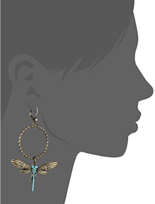 Betsey Johnson Pave Dragonfly Gypsy Hoop Earrings