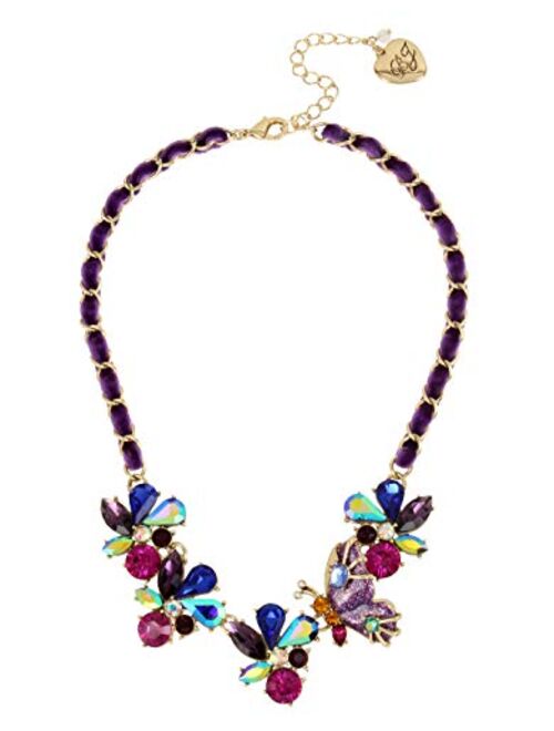 Betsey Johnson Butterfly & Stone Cluster Frontal Necklace