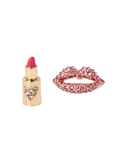 Betsey Johnson Lipstick Mismatch Stud Earrings, PINK, (373770GLD650)