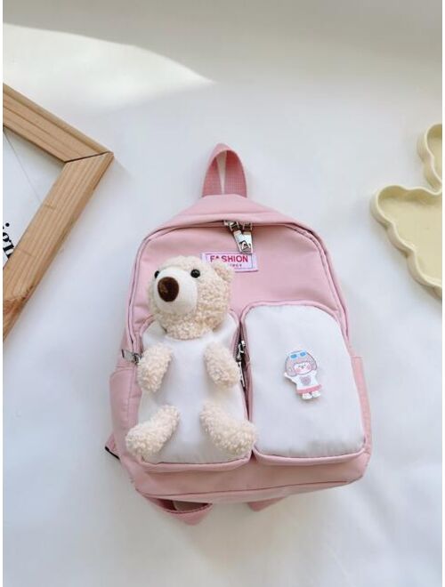 Shein Girls Cartoon Bear Decor Backpack