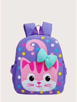 Girls Cat Pattern Bow Decor Backpack