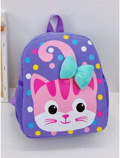 Shein Girls Cat Pattern Bow Decor Backpack