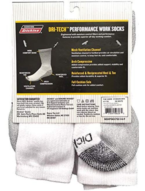 Dickies Genuine Men's 5-pair Crew Style Work Socks - White with Grey (6-12)