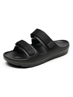 Men's Slide Sandals Arch Support Adjustable Hook Loop Strap Comfort Summer Beach Slippers