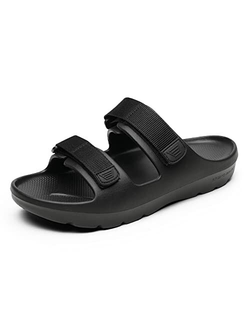 Bruno Marc Men's Slide Sandals Arch Support Adjustable Hook Loop Strap Comfort Summer Beach Slippers