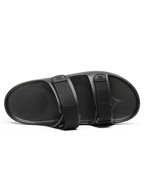 Bruno Marc Men's Slide Sandals Arch Support Adjustable Hook Loop Strap Comfort Summer Beach Slippers