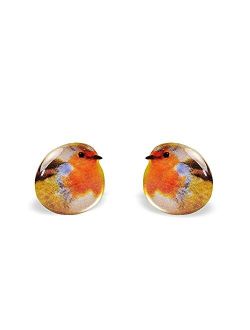 Tiny Forget Me Nots Robin Bird Earrings - Cute Bird Earrings - Birds Studs - Robin Post Earrings - Animal Earrings