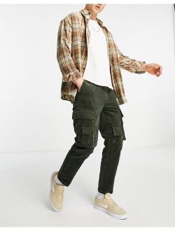skinny corduroy multi pocket cargo pants in khaki