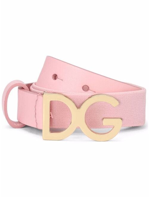 Dolce & Gabbana Kids logo-buckle leather-trim belt