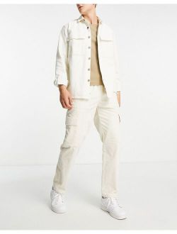 relaxed corduroy front pocket cargo pants in ecru